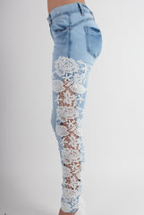 Kayleigh Side Lace Skinny Jeans-Jeans