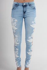 Kayleigh Side Lace Skinny Jeans-Jeans