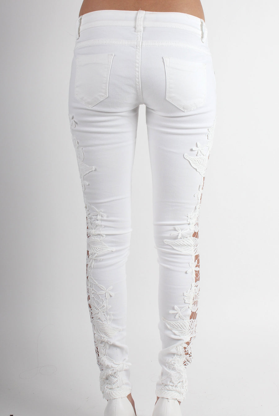 Kayleigh White Side Lace Skinny Jeans-Jeans