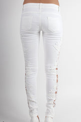 Kayleigh White Side Lace Skinny Jeans-Jeans