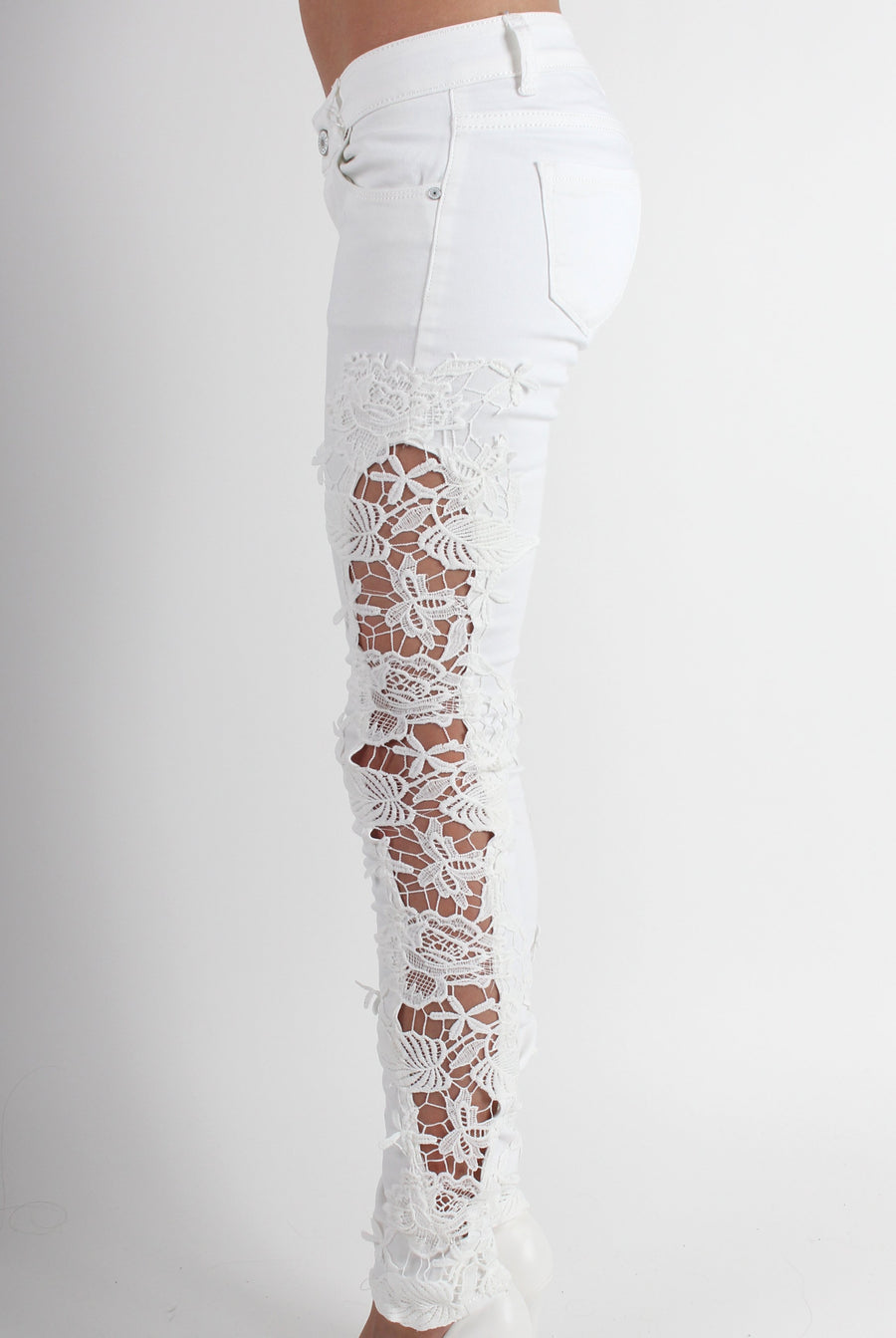 Kayleigh White Side Lace Skinny Jeans-Jeans
