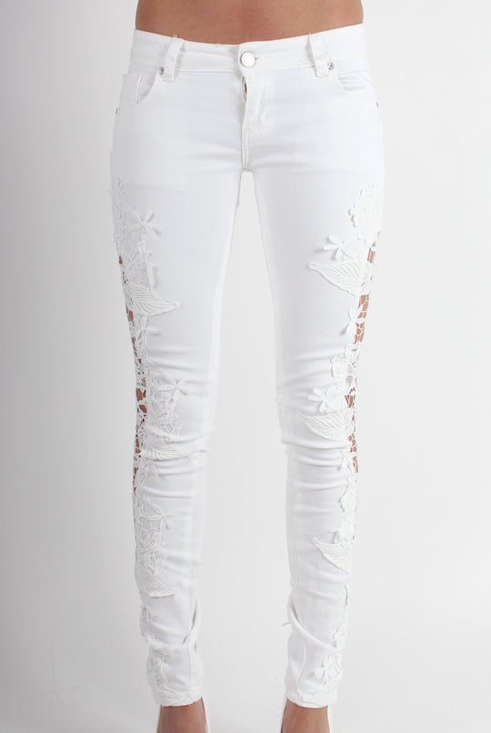 Kayleigh White Side Lace Skinny Jeans