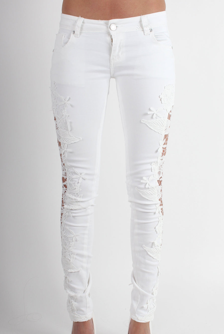 Kayleigh White Side Lace Skinny Jeans-Jeans
