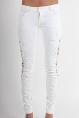 Kayleigh White Side Lace Skinny Jeans-Jeans