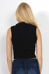 Keelly Black High Neck Tie Up Top-Tops