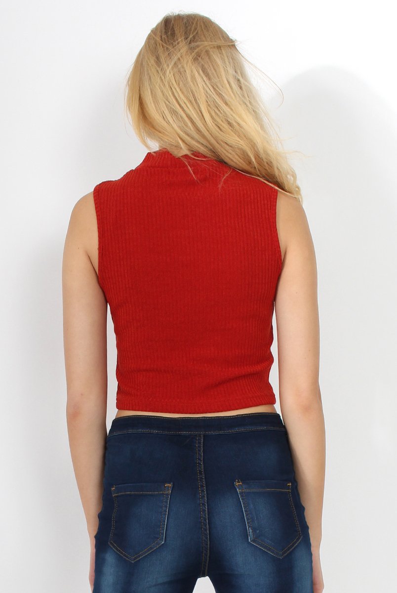 Keelly Rust High Neck Tie Up Top-Tops