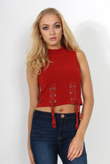 Keelly Rust High Neck Tie Up Top-Tops