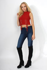 Keelly Rust High Neck Tie Up Top-Tops