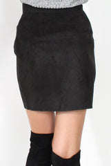 Keely Black Suede Tie Up Mini Skirt-Skirts