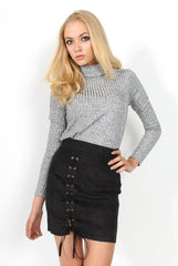 Keely Black Suede Tie Up Mini Skirt-Skirts