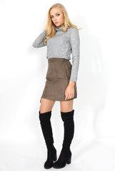 Keely Grey Suede Tie Up Mini Skirt-Skirts