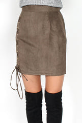 Keely Grey Suede Tie Up Mini Skirt-Skirts
