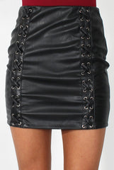 Keira Black PU Tie Up Skirt-Skirts