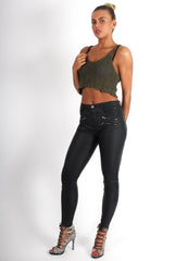 Kelis Khaki Crochet Crop Top-Tops