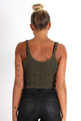 Kelis Khaki Crochet Crop Top-Tops