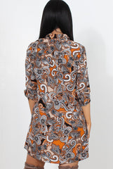 Kella Orange Paisley Print Shirt Dress-Dresses