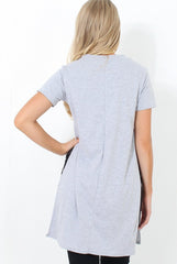 Kerra Grey Slogan Side Split Top-Tops