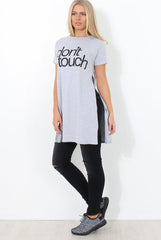Kerra Grey Slogan Side Split Top-Tops