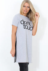 Kerra Grey Slogan Side Split Top-Tops