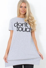 Kerra Grey Slogan Side Split Top-Tops