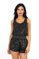 Kez Black Sequin Playsuit-Playsuits