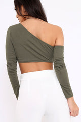Khaki Asymmetric Crop Top - Nicki-Crop Tops