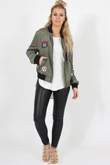 Khaki Badge Detail Bomber Jacket - Suzy-Jackets