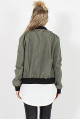 Khaki Badge Detail Bomber Jacket - Suzy-Jackets