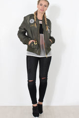 Khaki Badge detail Bomber Jacket - Kendall-Jackets