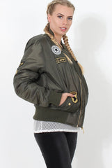 Khaki Badge detail Bomber Jacket - Kendall-Jackets