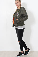 Khaki Badge detail Bomber Jacket - Kendall-Jackets