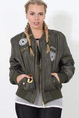 Khaki Badge detail Bomber Jacket - Kendall-Jackets