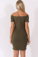 Khaki Bardot Bodycon Button Detail Dress - Wallis-Dresses