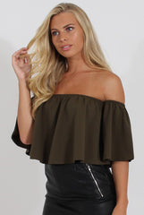 Khaki Bardot Crop Top - Bryony-Crop Tops