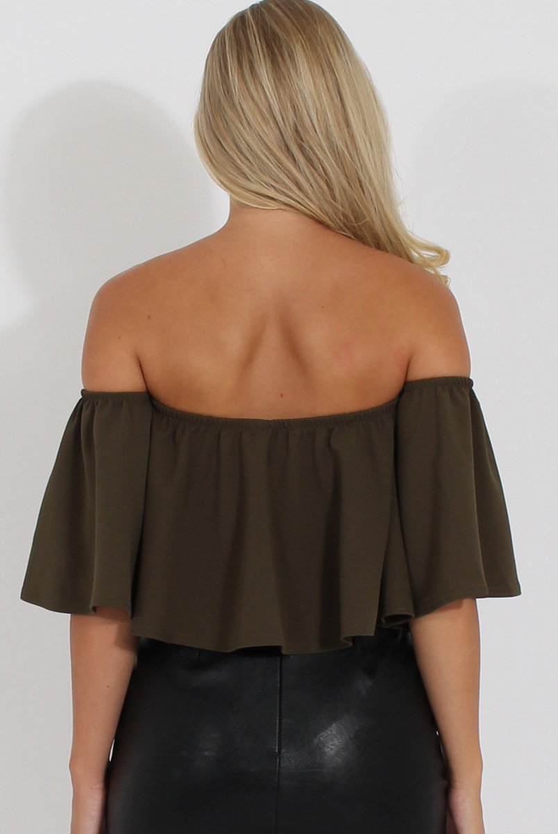 Khaki Bardot Crop Top - Bryony-Crop Tops