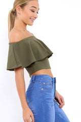 Khaki Bardot Crop Top - Justine-Tops