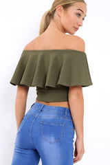 Khaki Bardot Crop Top - Justine-Tops