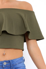 Khaki Bardot Crop Top - Justine-Tops