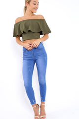Khaki Bardot Crop Top - Justine-Tops