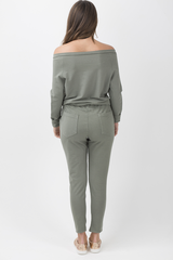 Khaki Bardot Distressed Jumpsuit - Bethan-Jumpsuits