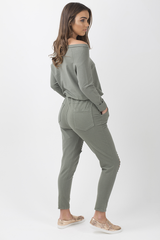 Khaki Bardot Distressed Jumpsuit - Bethan-Jumpsuits