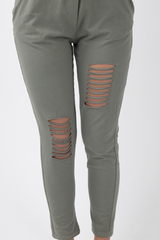 Khaki Bardot Distressed Jumpsuit - Bethan-Jumpsuits