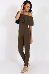 Khaki Bardot Fitted Jumpsuit - Bridget-Jumpsuits