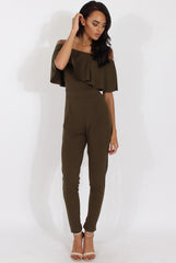 Khaki Bardot Fitted Jumpsuit - Bridget-Jumpsuits