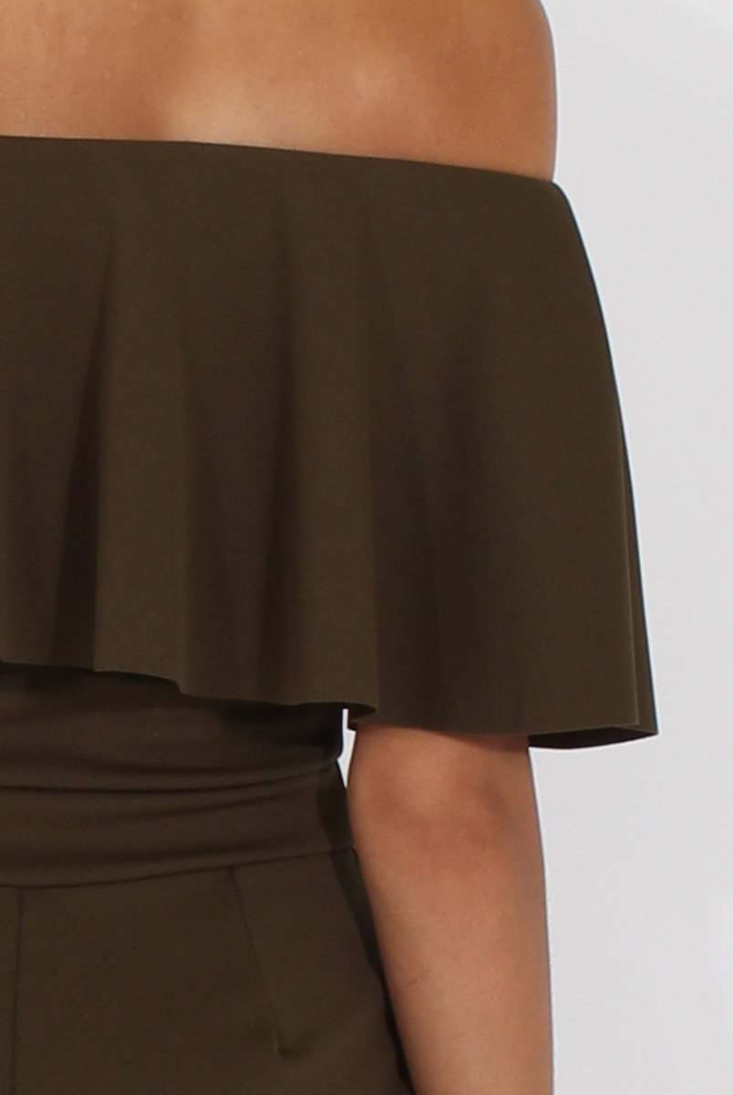 Khaki Bardot Fitted Jumpsuit - Bridget-Jumpsuits