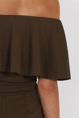 Khaki Bardot Fitted Jumpsuit - Bridget-Jumpsuits
