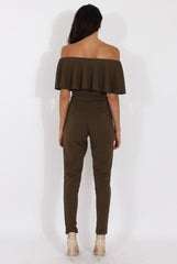 Khaki Bardot Fitted Jumpsuit - Bridget-Jumpsuits
