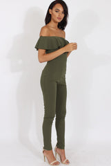 Khaki Bardot Frill Layer Jumpsuit - Anastasia-Jumpsuits