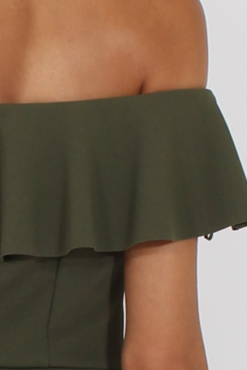 Khaki Bardot Frill Layer Jumpsuit - Anastasia-Jumpsuits
