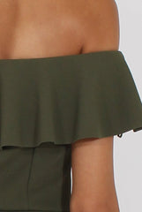 Khaki Bardot Frill Layer Jumpsuit - Anastasia-Jumpsuits